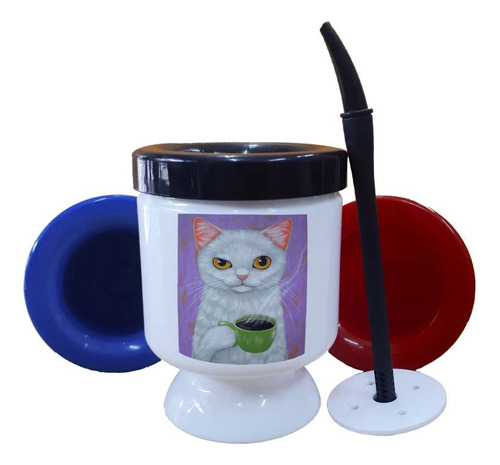 Mate Plastico Animal Gato Michi Taza De Cafe Mirada Ojo