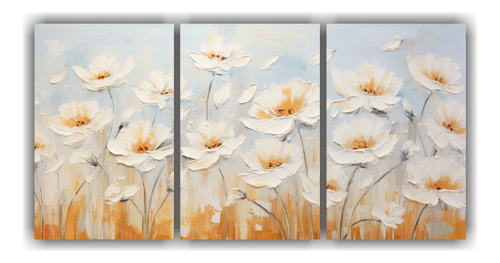 120x60cm Arte Floral En Lienzo Blanco Y Naranja Flores