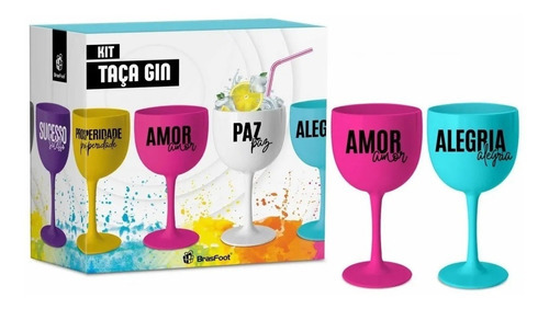 Taça Gin Com 2 Peças - Amor E Alegria - Brasfoot 10347 Plast