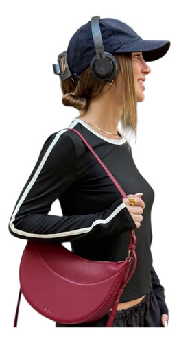 Top Remera Manga Larga Bordo Mujer Adolescente Crop