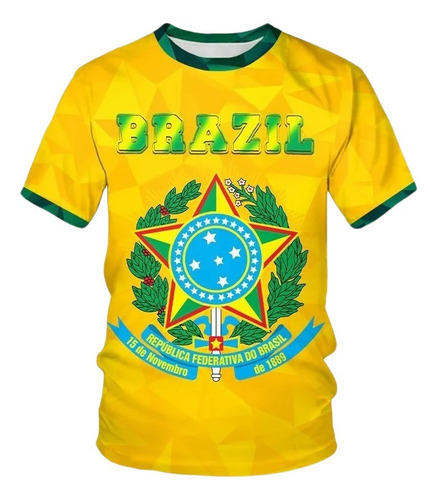 Camiseta Deportiva 3d De La Bandeira Do Brasil Curta Manga