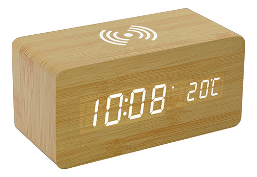 Reloj Despertador Digital De Madera Con Carga Inalámbrica 3