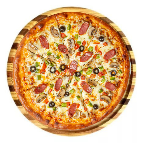 Tabla para pizza de 38 x 2,5 cm con hueco de 1 x 35 cm, color eucalipto y pino geométrico, marrón