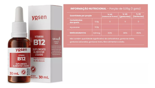 Kit Suplemento Yosen Coq10 30ml + D3 30ml + B12 30ml Líquido Sabor Sem Sabor