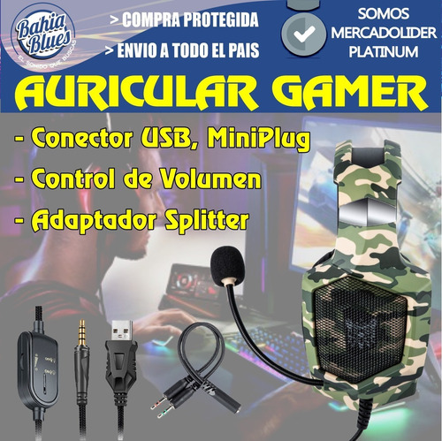 Auricular Gamer Pc Ps4 Xbox Gaming Con Microfono Led Cuotas