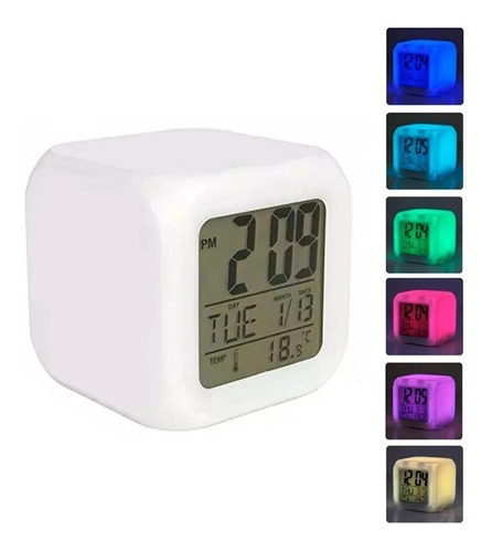 Reloj Despertador Con Temperatura Cubo Led Multicolor Pr