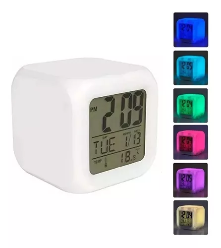 Reloj Despertador Digital De Cubo Con Luz Led Multicolor