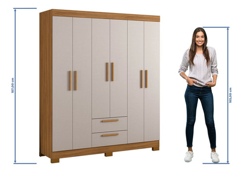 Roupeiro 6 Portas Com 2 Gavetas Nt 5130 Com Pé Flex