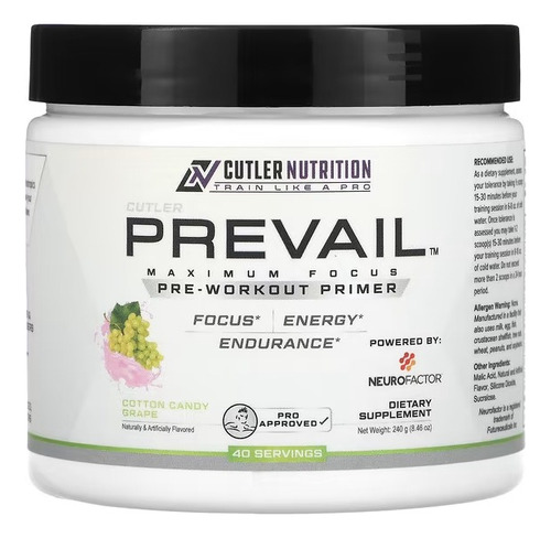 Cutler Nutrition, Prevail Pre-workout Primer, 240 G Sabor Candy Grape