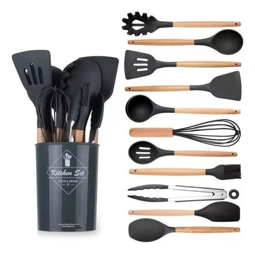 Set 12 Utensilios De Cocina Silicona Resistente Al Calor 