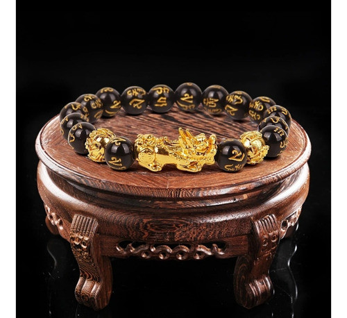 Pulsera Chinese Fortune Lucky, cuentas de resina negras