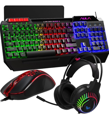 Aula Gaming Keyboard Mouse Headset And Mousepad Combo, Rainb