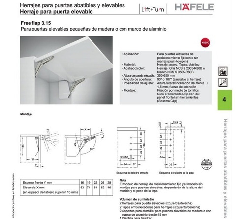 Imagen 3 de 6 de Herraje Elevador Free Flap Hafele 372.91.333 Modelo G 3.15