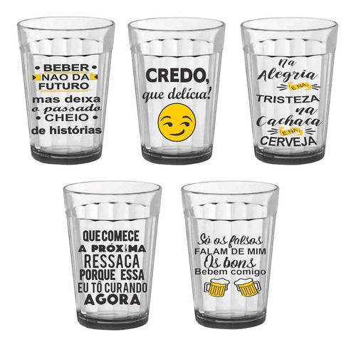 Jogo 10 Copos Americano De 190ml Decorado Vidro Frases Memes