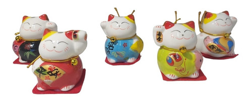 Set 5 Mini Gatos De La Suerte Cerámica Decorativa 5 Cm* 4 Cm