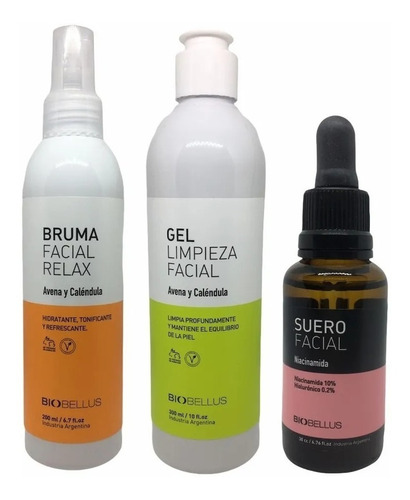 Kit Gel Limpieza Bruma Relax Suero Niacinamida Biobellus 