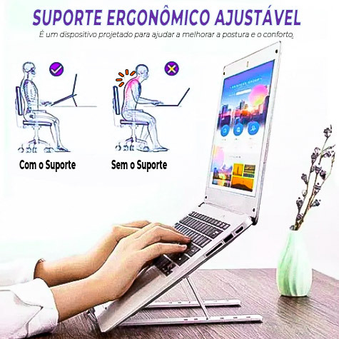 Base Suporte Notebook Laptop Ergonômico Mesa Metal Universal