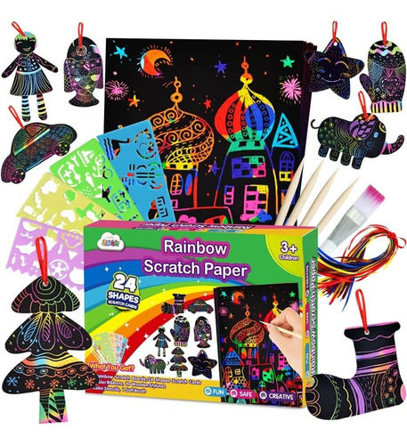  Scratch Paper Art Set Para Niños  Piezas Rainbow Magi...