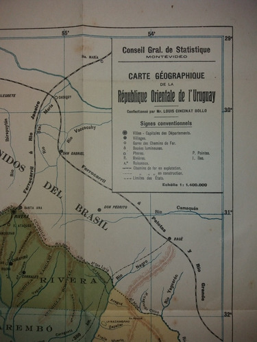 Hermosa Carta Geografica Mapa Politico Color Uruguay 1915 (Usado)