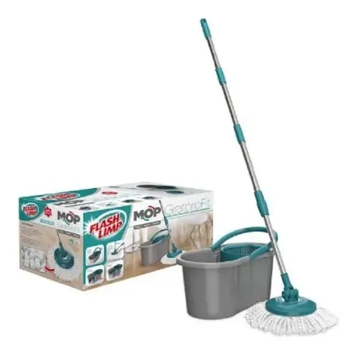 Mop Flash Limp Mop Giratório Fit com balde centrífuga Cinza-escur...