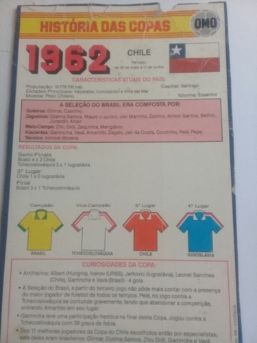 Imagem 4 de 4 de Cards Omo História Das Copas 1962 Tamanho Grande Raridade