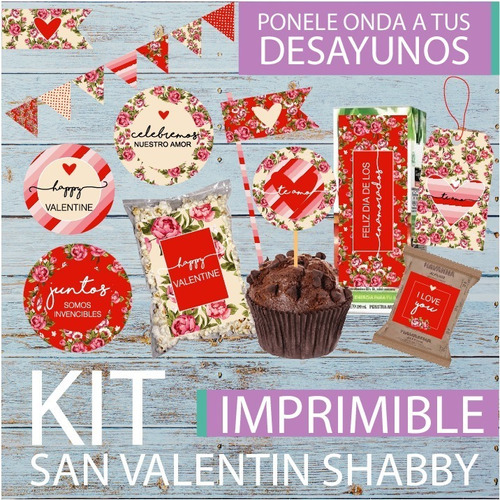 Kit Imprimible Desayuno Enamorados Valentin Shabby Tags Amor