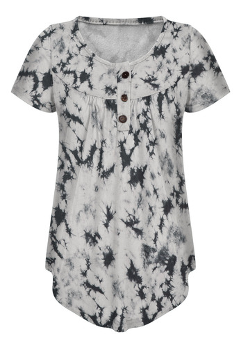 Top De Manga Corta Con Botones Y Estampado Tie-dye Con Cuell