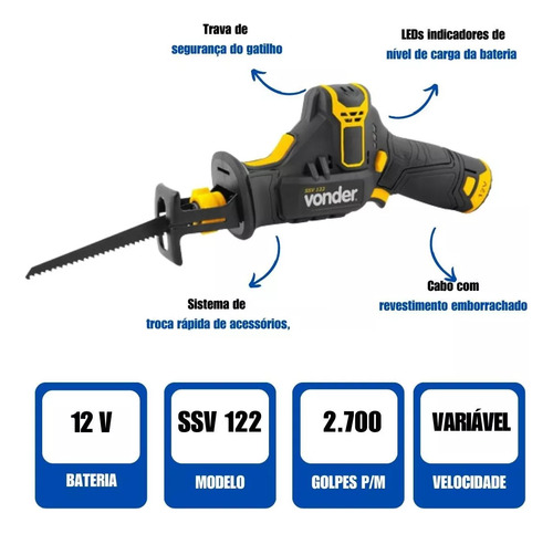 Serra Sabre Bateria 12v Ssv122 Vonder Com Lâmina Ossos Carne