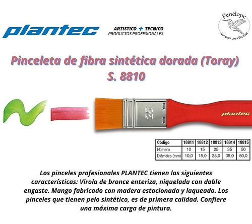 Pinceleta Fibra Sintetica Dorada Toray S.8810 N° 35 Plantec