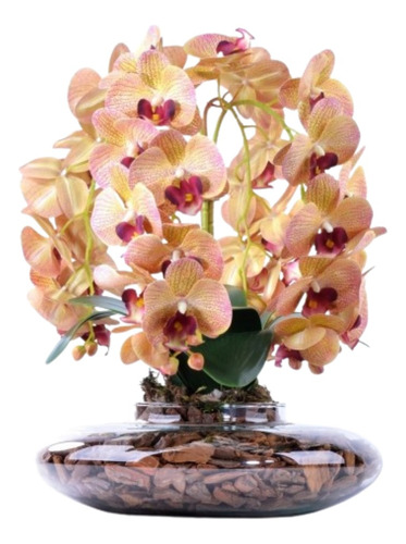 Arranjo 4 Orquídeas Artificiais Outonadas Em Terrário Pri
