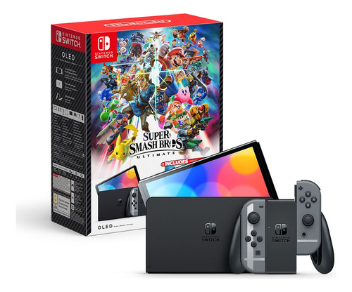 Nintendo Switch OLED 64GB Bundle Super Smash Bros + 3 meses Online cor  cinza