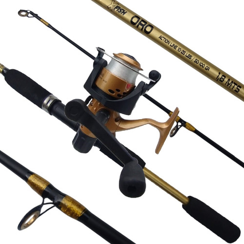 Combo Reel De Pescar Fish Caña 1.80mts Maciza 2 Tramos Funda