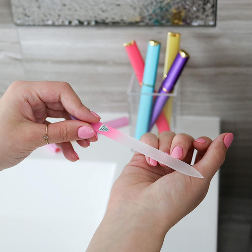 Juego De Limas De Uñas De Vidrio De 5 Piezas Con Estuches Rí
