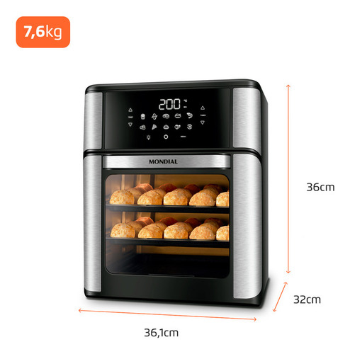Freidora de aire Mondial Cozinha Air Fryer Oven de 12L color negro/inox 220V