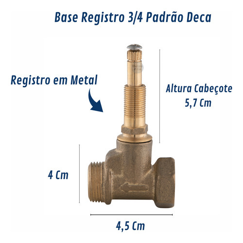 Kit 2 Peças De Registro Mais Acabamento Metal C40 Serve Deca
