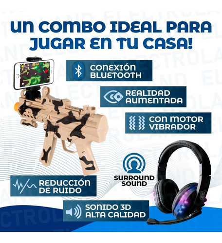 Imagen 4 de 10 de Combo Pistola Celular Vr Bluetooth + Auriculares Con Mic