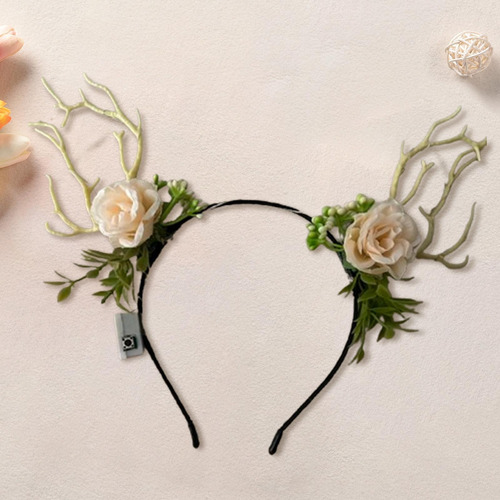 Diadema Con Flores Y Cuernos De Ciervo Iluminados Con Led