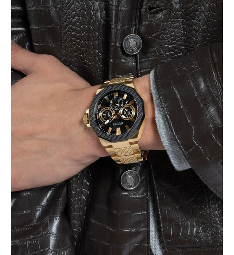 Reloj Guess Indy Gw0636g2 Hombre Acero Negro 4.5cm Cuarzo Correa Dorado