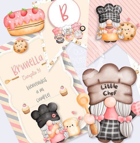 Kit Imprimible Gnomos Pasteleros Mini Cocineritos Editable!