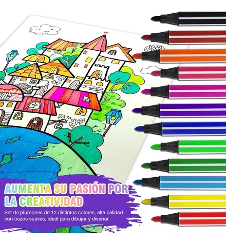 Plumones De Colores 12pzs Para Niño Estuche Portátil