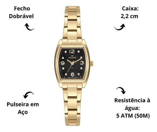 Relógio Technos Feminino Mini Dourado - 2035mxp/1p Bisel Preto