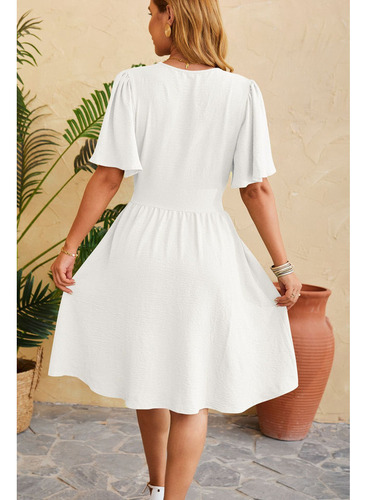 Vestido De Cintura Con Cuello En V Para Mujer De Moda