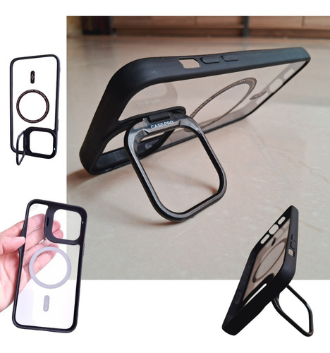 Funda Para Iphone 14 Plus/pro Max Estilo Magsafe Lens Stand Negro