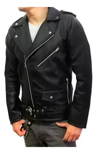 Chaqueta De Cuero De Solapa De Locomotora Punk Para Hombres