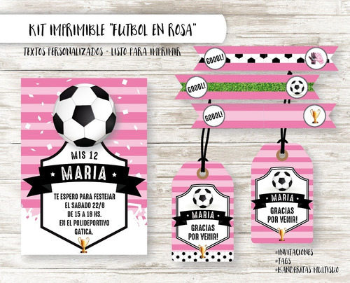 Kit Imprimible Futbol En Rosa - Textos Personalizados