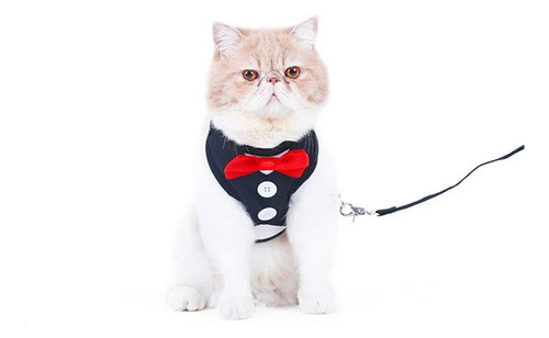 Cat Harness With Leash Adjustable Gentleman Suit Bow Ti...