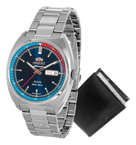 Relógio Orient Masculino Automático 3 Estrelas F49ss032 D1sx Cor da correia Prata Cor do bisel Prata Cor do fundo Azul
