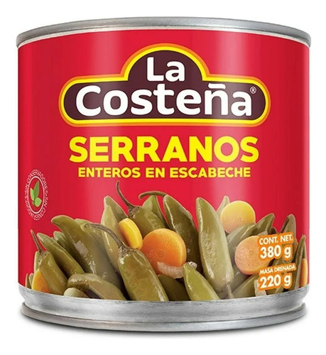 5 Pzas Chiles Serranos La Costeña Enteros En Escabeche 380 G