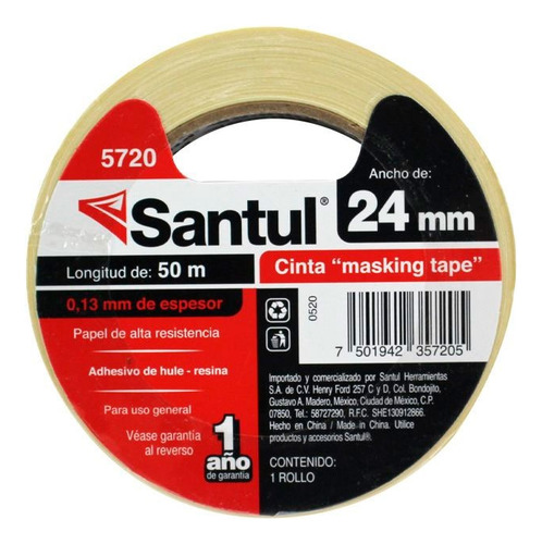 Cinta Masking Tape 24 Mm Para Uso General 3 Pz 50m Santul