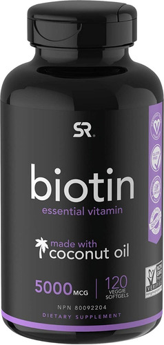 Biotina 5000mcg Alta Potencia Con Aceite Coco 120c. Sin Gmo